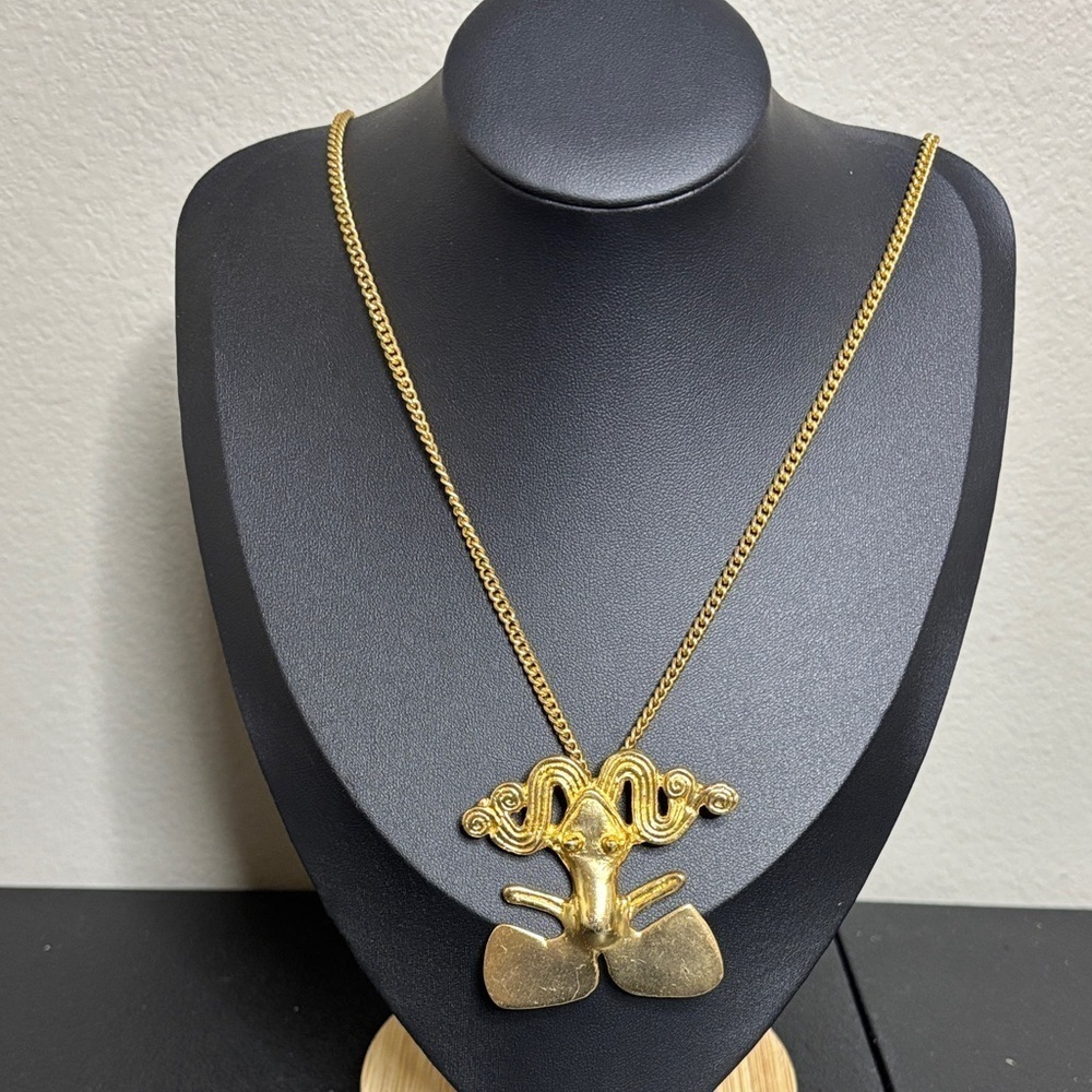 Vintage Alva Studios Alva Museum Replicas Gold Tone Chiriqui Pendant Necklace